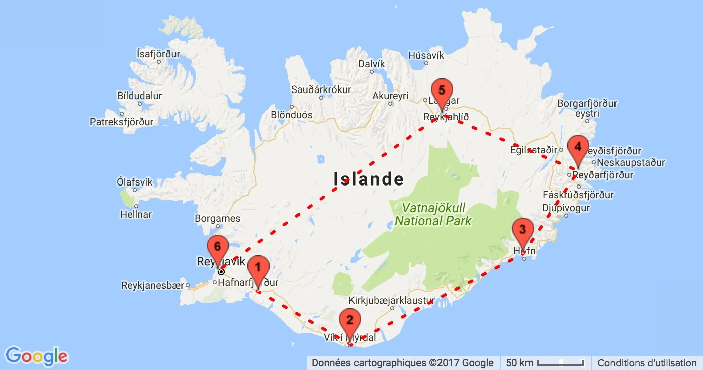 Iceland Tour map