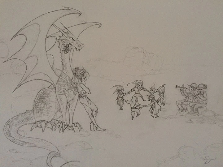 Dragon Fairy And Elves In Britanny sketch 12
