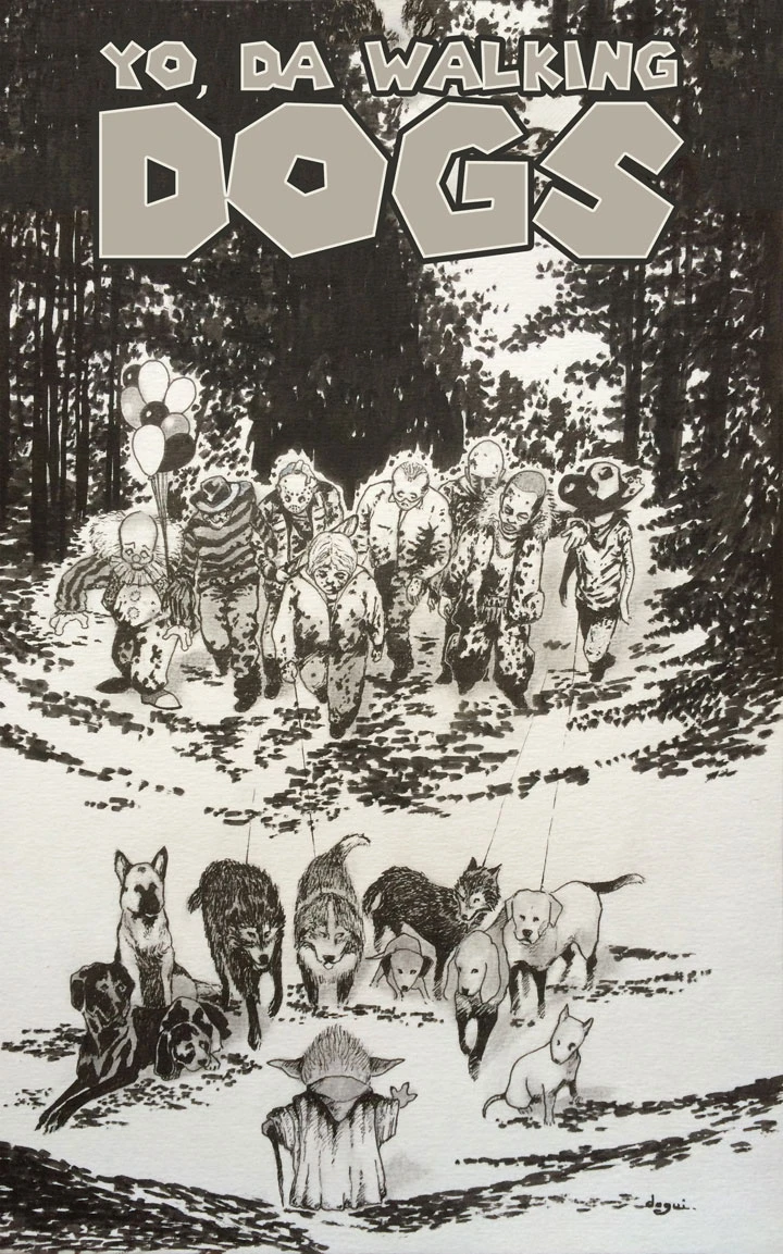 Yoda Walking Dogs finished drawing cover