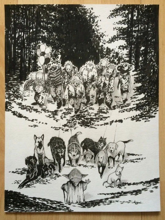 Yoda Walking Dogs finished drawing