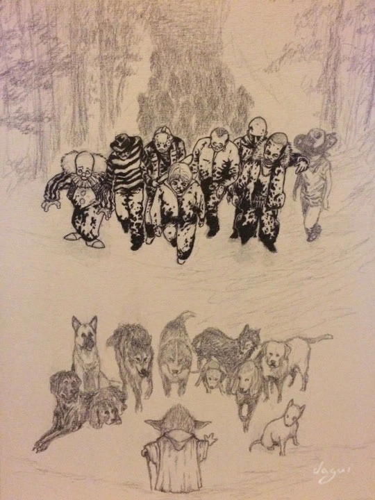 Yoda Walking Dogs inking step 2