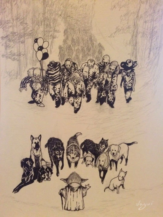Yoda Walking Dogs inking step 4