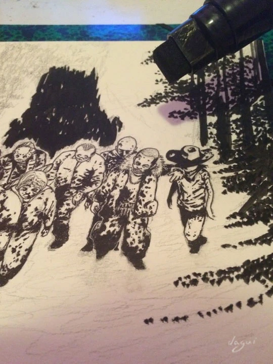 Yoda Walking Dogs inking step 6